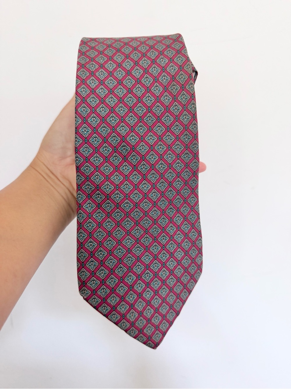 Christian Dior Classic Red Geometric Silk Tie Fabric Woven in Italy Made in USA